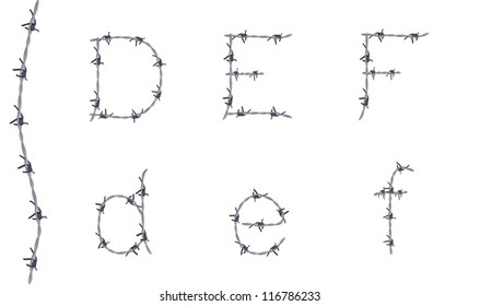 Alphabet Of Barbed Wire, Font, Letters D E F, Very Detailed