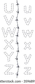 Alphabet of barbed wire, font, letters U V W X Y Z, very detailed