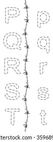 Alphabet of barbed wire, font, letters P Q R S T, very detailed