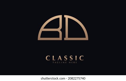Alphabet BD or DB Half Illustration monogram vector logo template