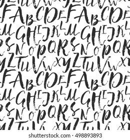 Alphabet big cursive seamless background black and white art brush lettering letter collection drawing stroke set.