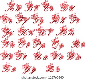 Alphabet. The alphabet it is black - red color with patterns. 10 EPS.