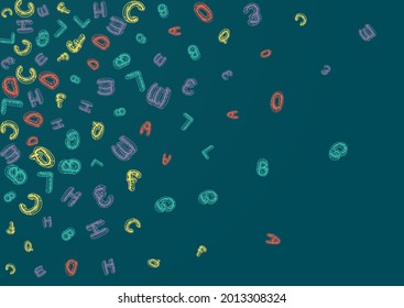 Alphabet Blackboard Vector Green Background. Text Writing Texture. Decorative Letter Chalkboard Illustration. Sketchy Typography.