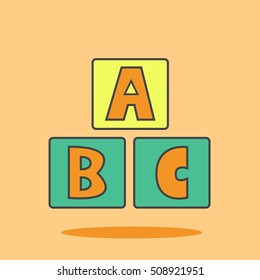 Alphabet block baby toys cute icon in trendy flat style isolated on color background. Baby symbol for your design, logo, UI. Vector illustration, EPS10. Line colored style.