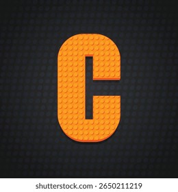 Alphabet block brick letter C. Style text effect. Vector illustration