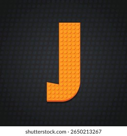 Alphabet block brick letter J. Style text effect. Vector illustration