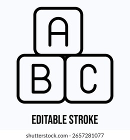 Alphabet Block, Cube Vector Icon, Isolated Vector Lineal Style Icon, Editable Stroke.