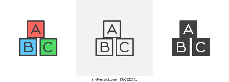 Alphabet blocks icon. Line, glyph and filled outline colorful version, ABC cubes outline and filled vector sign. Symbol, logo illustration. Different style icons set. Vector graphics
