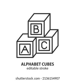 Alphabet blocks line icon. Letter abc cubes toy vector sign. Editable stroke.