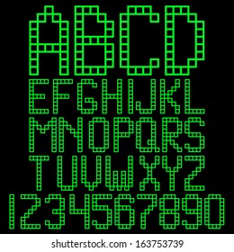 Alphabet blocks and numbers vector. Frame square alphabet
