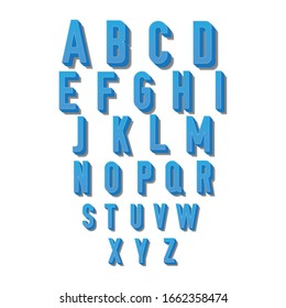 Alphabet. Blue 3d font. Vector graphics