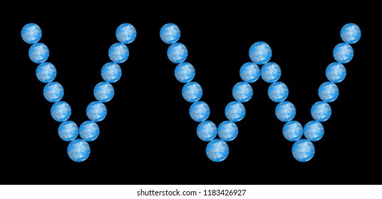 Alphabet from blue christmas balls. VW