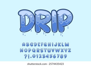 Alphabet Blue Drip Dripping Type Cartoon Vector