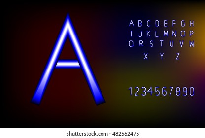 Alphabet Blue light neon A to Z and number zero to nine write on black background
