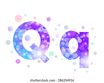 Alphabet from bokeh texture in bright blue and purple color.  Letter Q.
