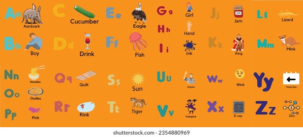 Alphabet book design for kids . english alpabet