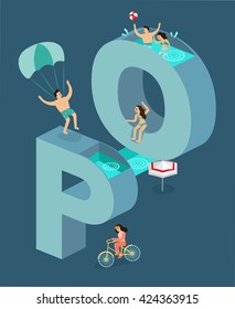 Alphabet With Boys And Girls Sunbathing : Vector Illustration