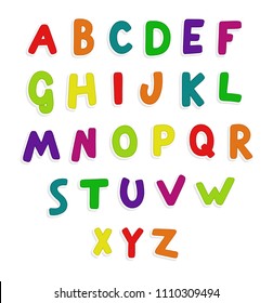 Alphabet. Bright colorful handwritten font in doodle style. Back to school. Vector. For educational purposes.