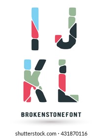 Alphabet broken font template. Set of letters I, J, K, L logo or icon. Vector illustration.