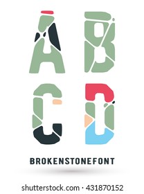 Alphabet broken font template. Set of letters A, B, C, D logo or icon. Vector illustration.