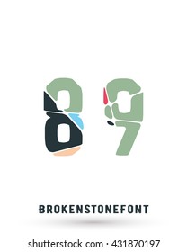 Alphabet broken font template. Set of numbers 8, 9 logo or icon. Vector illustration.