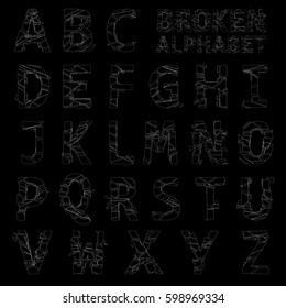 Alphabet from broken letters. Linear graphics.