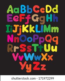 Alphabet bubble colored hand drawing in black background
