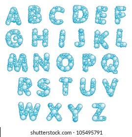 Alphabet with bubbles. Funny cartoon and vector isolated letters.