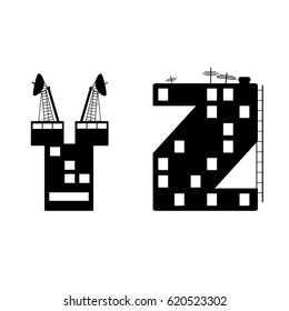 Alphabet building. Letter Y and Z for icon and logo.Alphabetic flat black house. 
