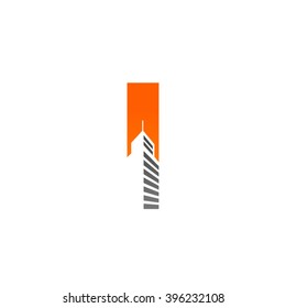 I alphabet building negative space letter logo orange