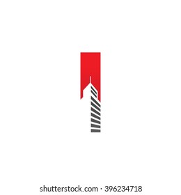 I alphabet building negative space letter logo red
