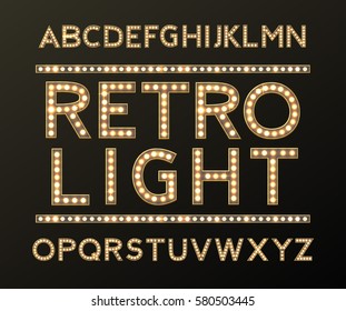 Alphabet with Bulb Lamps Gold Light vector