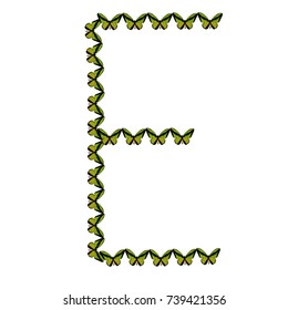 Alphabet from butterflies, letter "E", vector clip art
