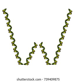 Alphabet from butterflies, letter "W", vector clip art
