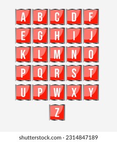 Alphabet button icon vector, red square button icon set.