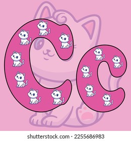 Alphabet C, cat vector illustration