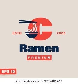 Alphabet c with chopsticks and noodles icon logo, suitable for logos restaurant