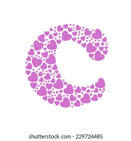 Alphabet C of hearts vector illustration