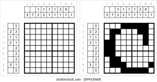 Alphabet C Lowercase Nonogram Pixel Art, Character C, Language Letter Graphemes Symbol Vector Art Illustration, Logic Puzzle Game Griddlers, Pic-A-Pix, Picture Paint By Numbers, Picross