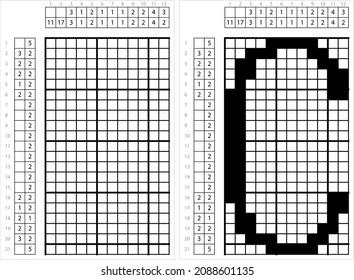 Alphabet C Nonogram Pixel Art, Character C, Language Letter Graphemes Symbol Vektor Art Illustration, Logic Puzzle Game Griddlers, Pic-A-Pix, Bild Paint by Numbers, Picross