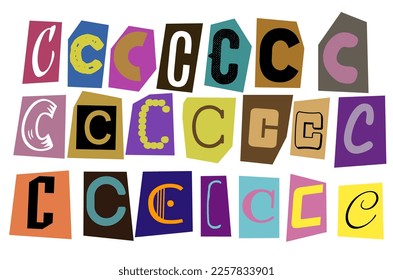 Alphabet C - paper style ransom note vector illustration