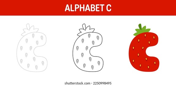 Alphabet C tracing and coloring worksheet for kids