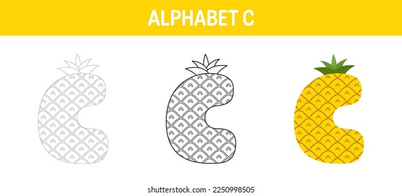 Hoja de cálculo de seguimiento y coloreado del alfabeto C para niños