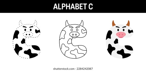 Alphabet C tracing and coloring worksheet for kids