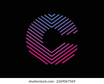 Alphabet C written with colorful digital lines. Abstract letter C logo design template. Logo type vector design