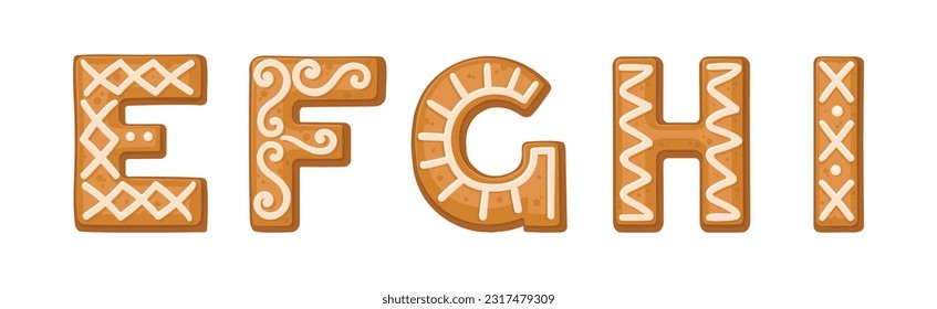 Alphabet Capital Letters as Freshly Baked Cookie and Christmas Holiday Treat Vector Set