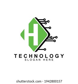 Logo des Alphabets. Kreatives Design-Konzept grüne Farbe mit elektrischer Chip-Illustration, Buchstabe H Logo für die erste Business-Identität.