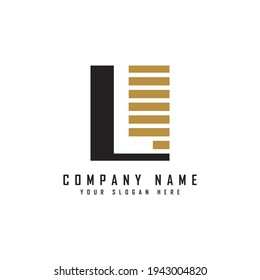 Logo de la capital alfabética. Diseño creativo de forma cuadrada, línea de franja con logotipo L de letra oculta para identidad empresarial inicial.