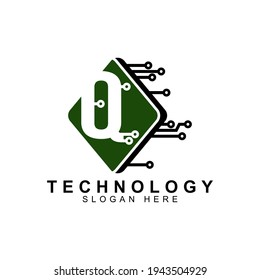 alphabet capital logo. Creative design concept green color with electrical chip illustration, letter Q logo for initial business identity.