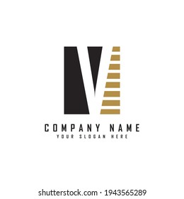Logo de la capital alfabética. Diseño creativo de forma cuadrada de concepto, línea de franja con logotipo de letra V oculta para identidad empresarial inicial.
